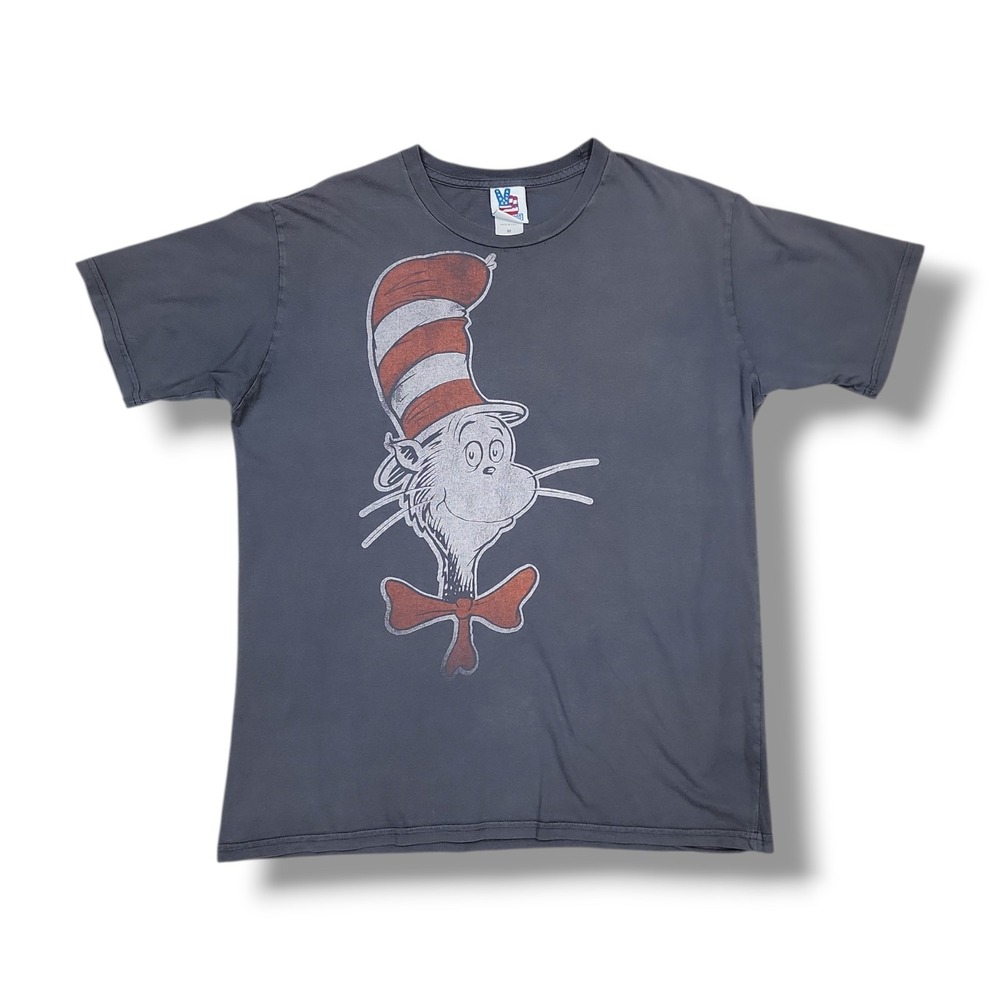 Vintage Y2K Dr Seuss The Cat In The Hat Gray Junk Food T-Shirt Men's M